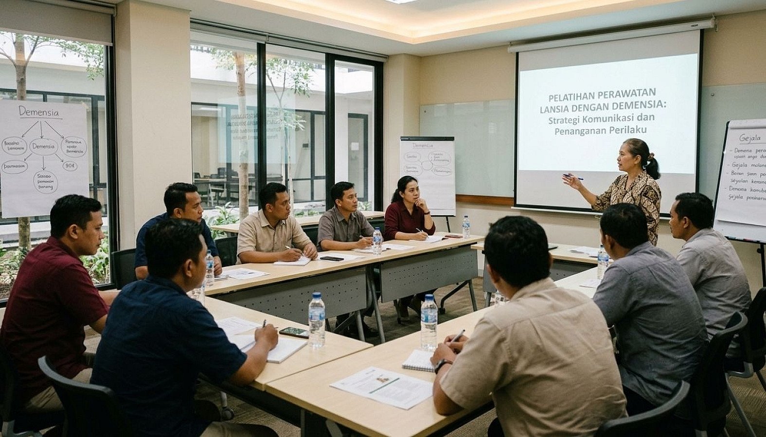Sesi pelatihan dan workshop berkelanjutan untuk tim caregiver dalam menangani lansia dengan demensia